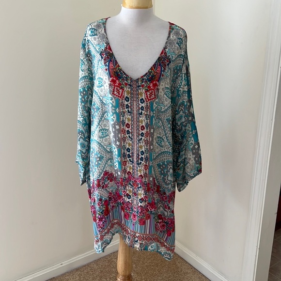 Johnny was blue/red multi floral printed tunic .